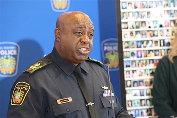  Peel Regional Police deputy chief Marc Andrews addresses reporters during the official launch event for the force's 2022 Festive R.I.D.E campaign.